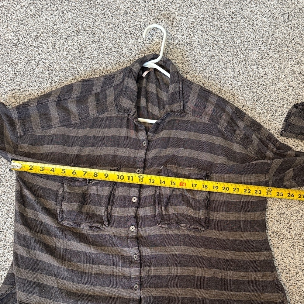 Free People Oversized Brown & Black Striped Button-Down Shirt - Picture 7 of 8